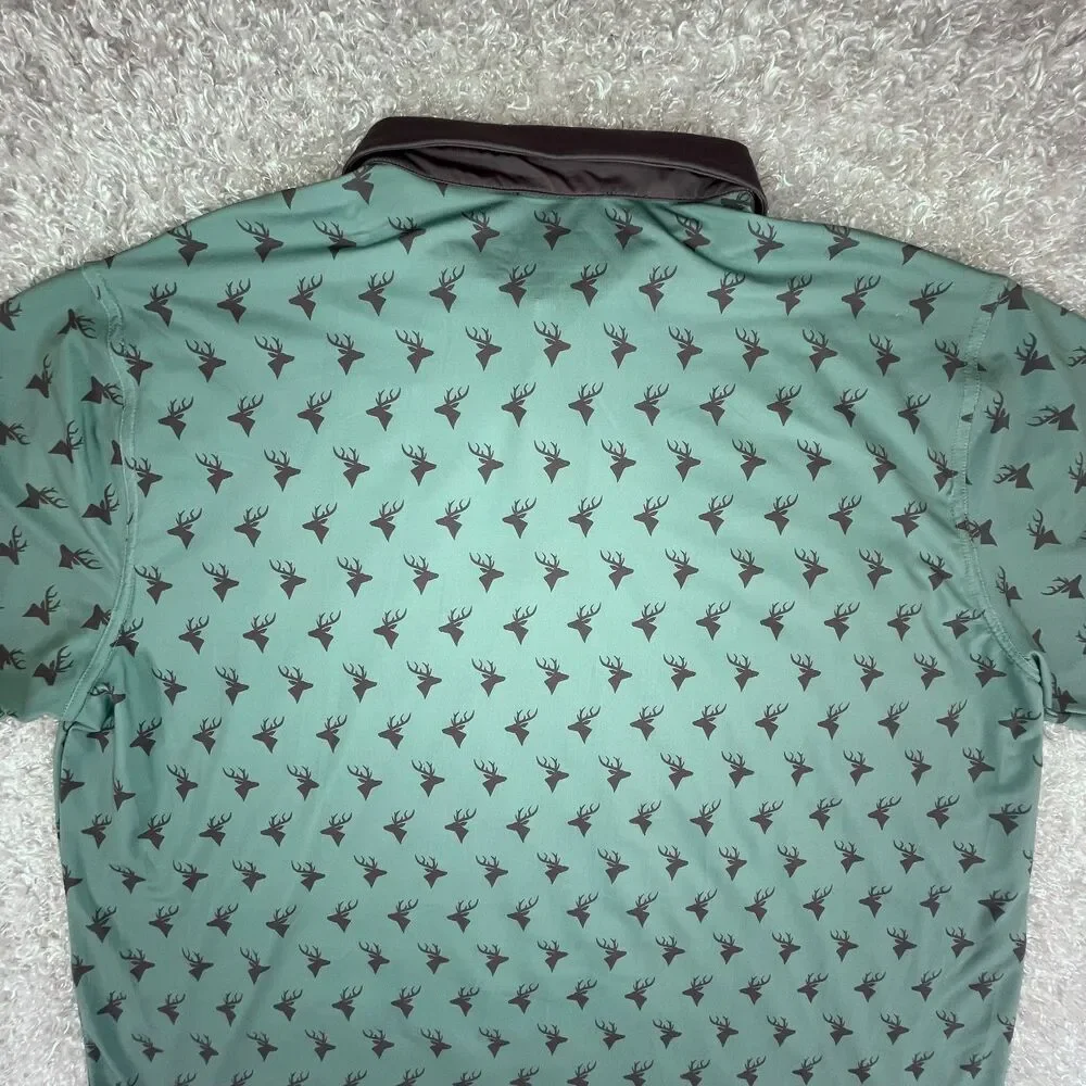 NWOT Waggle Golf Polo Men's 2XL Green Deer All Over Print Performance Stretch - Picture 10 of 10